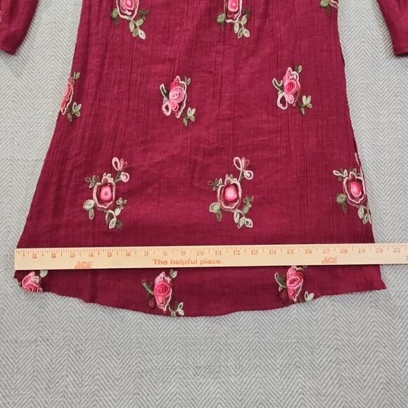 Fig and Flower Women's Medium Red Smock With Rose Embroidery Ruffled Sleeves EUC - Picture 9 of 14